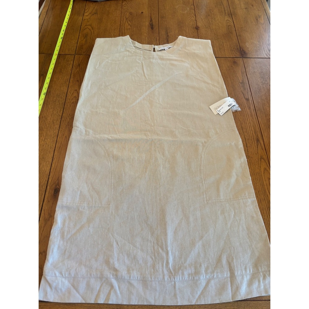 Single Thread Shift Dress Women M Beige NEW Linen Blend Shoulder Pad